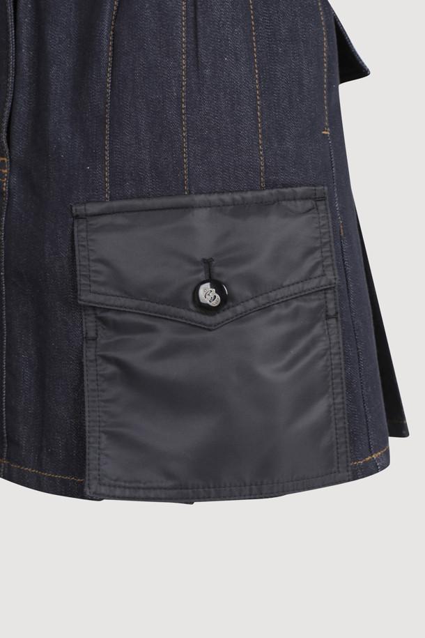 LUCKY CHOUETTE - 미니스커트 - [Atelier] Coloring Pocket Pleats Denim Mini Skirt (dark blue)