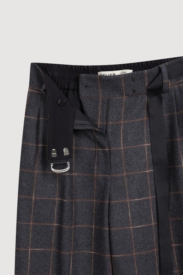 LUCKY CHOUETTE - 롱/미디팬츠 - [Atelier] Belt Point Check Back Banding Pants (dark grey)