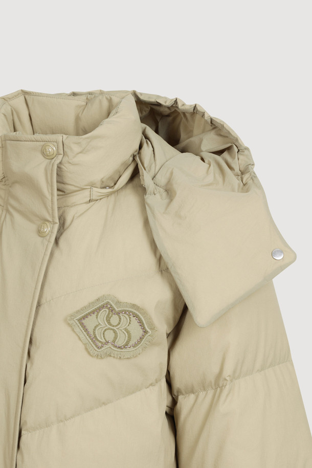 LUCKY CHOUETTE - 패딩 - Detachable Hooded Flare Goose-down Jumper (light khaki)