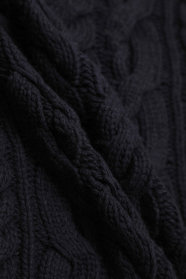 LUCKY CHOUETTE - 스웨터 - [Atelier] Cable Collar Neck Zipper knit Pullover (dark navy)