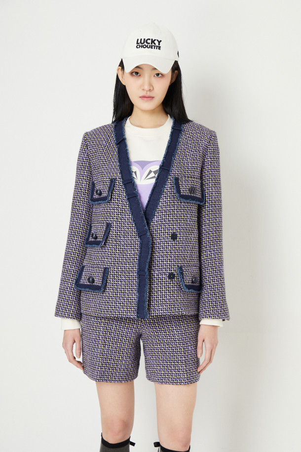 LUCKY CHOUETTE - 자켓 - Denim Tape Decorated Tweed Jacket