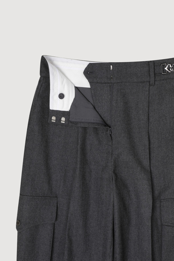 LUCKY CHOUETTE - 롱/미디팬츠 - [Atelier] Out Pocket Wool Baggy Pants (melange grey)