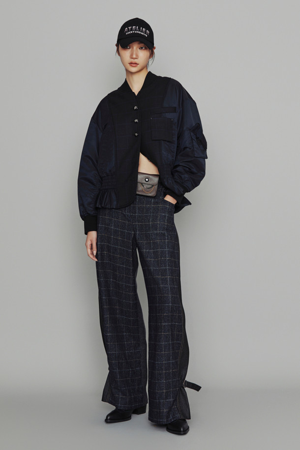 LUCKY CHOUETTE - 롱/미디팬츠 - [Atelier] Check Herringbone Mix Pants (navy)