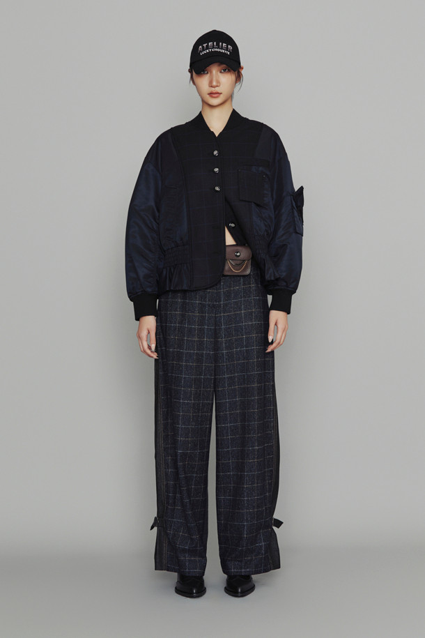 LUCKY CHOUETTE - 롱/미디팬츠 - [Atelier] Check Herringbone Mix Pants (navy)