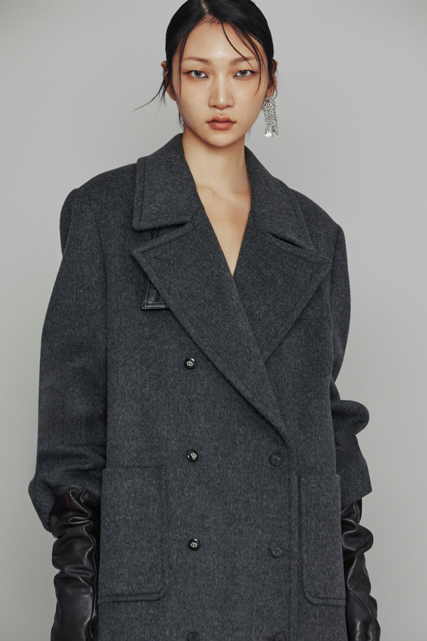 LUCKY CHOUETTE - 코트 - [Atelier] Leather Button Double Half Coat (melange grey)