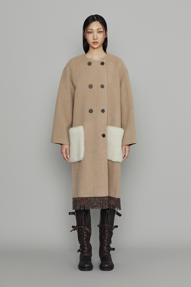 LUCKY CHOUETTE - 코트 - [Atelier] Handmade Fringe Pocket Fur Coat (beige)