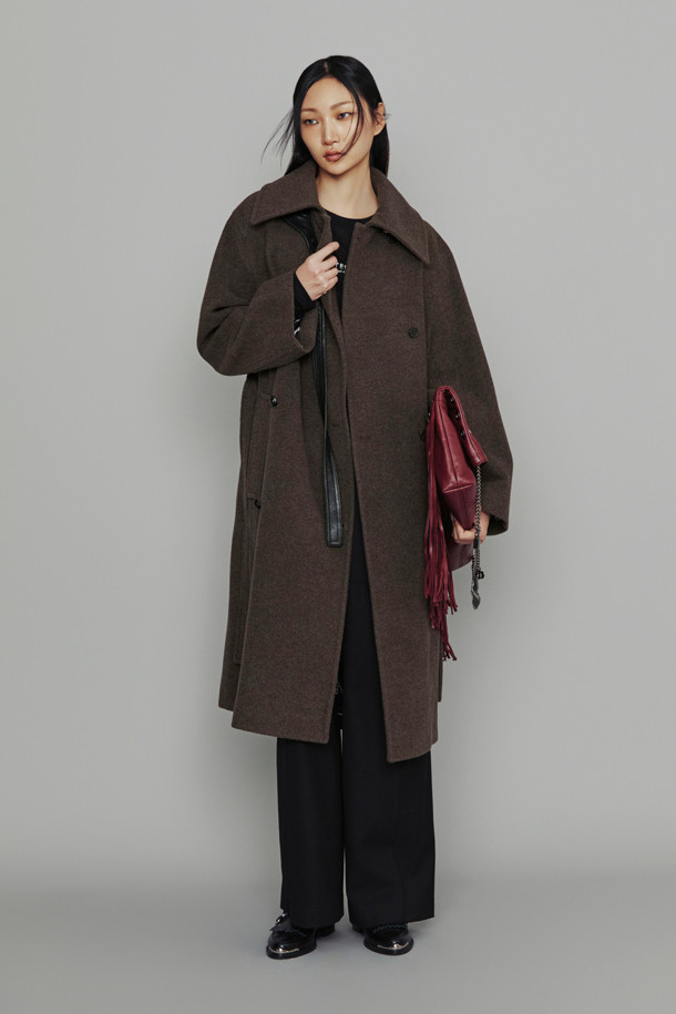 LUCKY CHOUETTE - 코트 - [Atelier] Leather Button Belt Coat (melange brown)