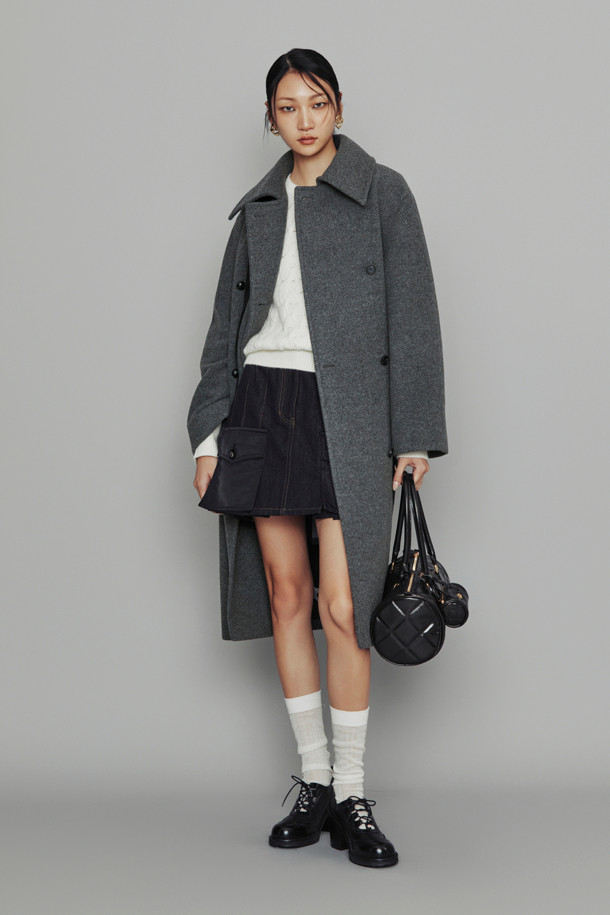 LUCKY CHOUETTE - 코트 - [Atelier] Leather Button Belt Coat (melange grey)