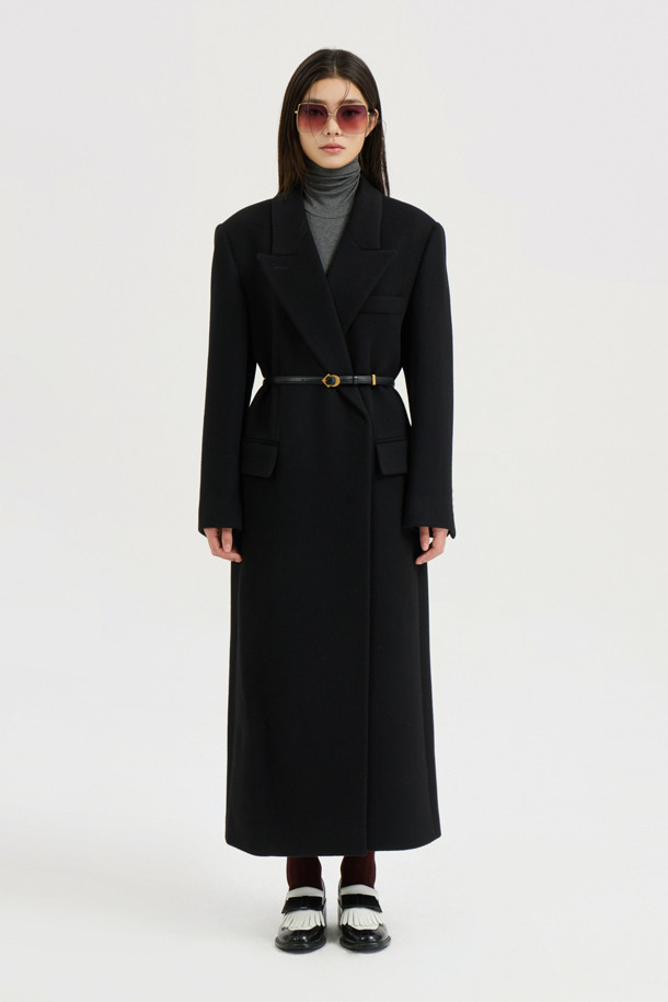 LUCKY CHOUETTE - 코트 - [Atelier] Slim Fit Maxi Long Coat(Optional belt) (black)