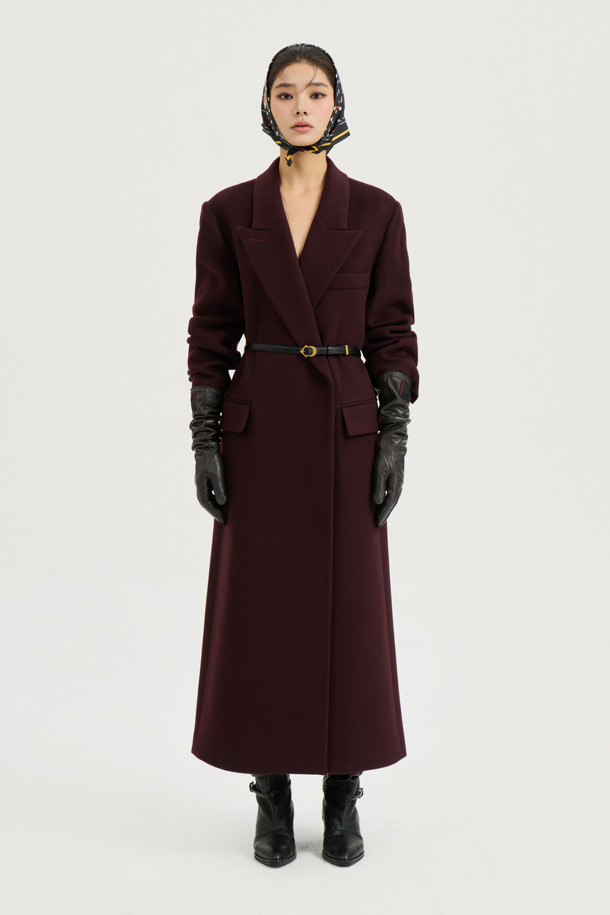 LUCKY CHOUETTE - 코트 - [Atelier] Slim Fit Maxi Long Coat(Optional belt) (wine)