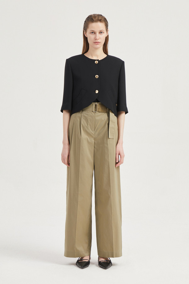 LUCKY CHOUETTE - 자켓 - Round-Neck Short-Sleeved Cropped Polyester Jacket