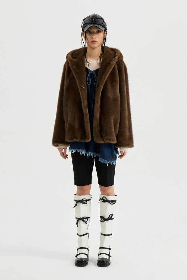 LUCKY CHOUETTE - 점퍼 - [Re-Order] Eco Mink Fake Fur Hood Jumper (brown)