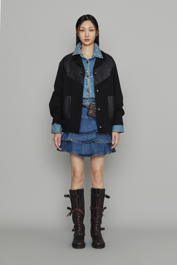 LUCKY CHOUETTE - 미니스커트 - [Atelier] Denim Tiered Mini Skirt (blue)