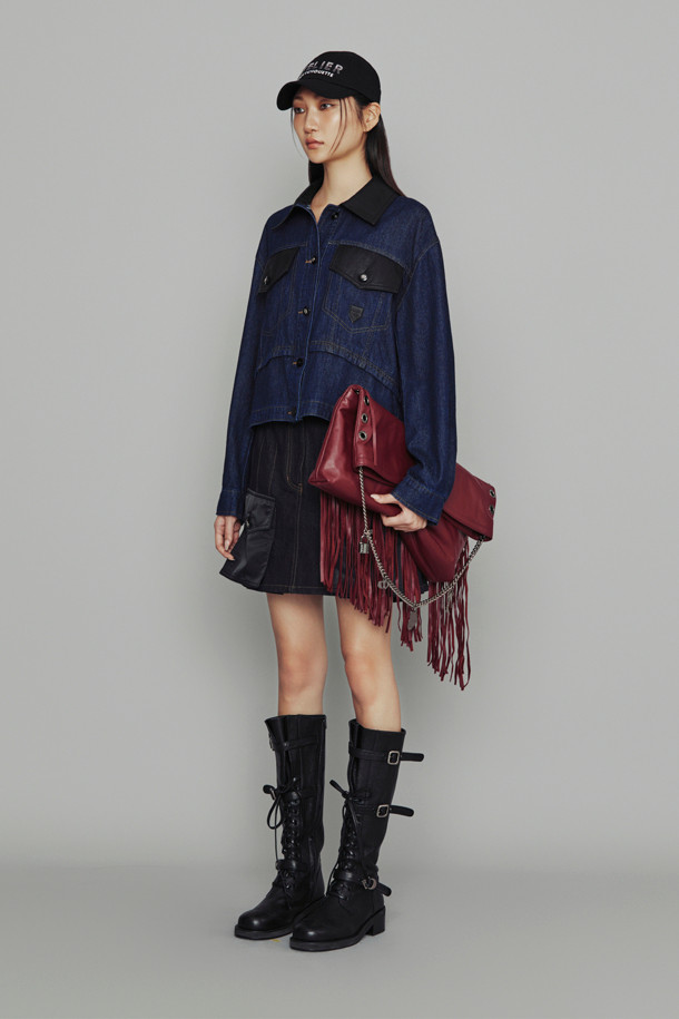 LUCKY CHOUETTE - 미니스커트 - [Atelier] Coloring Pocket Pleats Denim Mini Skirt (dark blue)