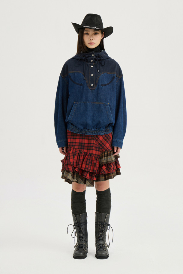 LUCKY CHOUETTE - 블라우스 - Color Block Denim Anorak (blue)