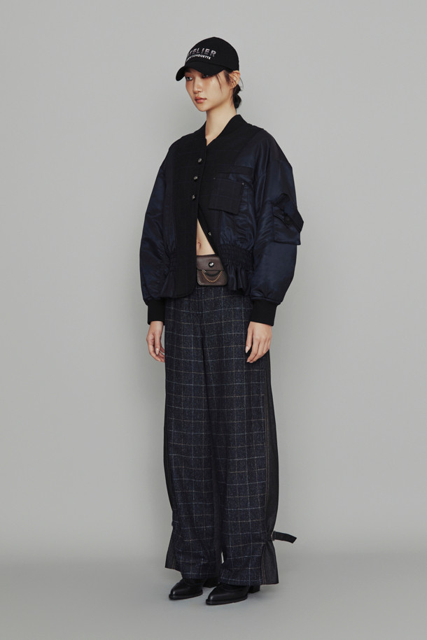 LUCKY CHOUETTE - 롱/미디팬츠 - [Atelier] Check Herringbone Mix Pants (navy)