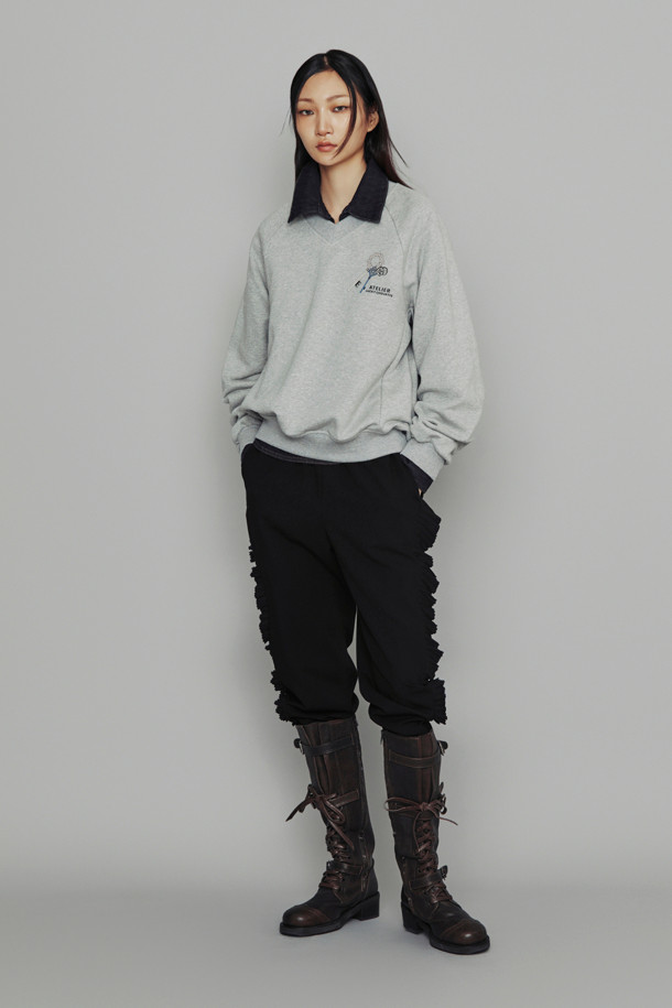 LUCKY CHOUETTE - 롱/미디팬츠 - [Atelier] Frill Point Jogger Banding Pants (black)