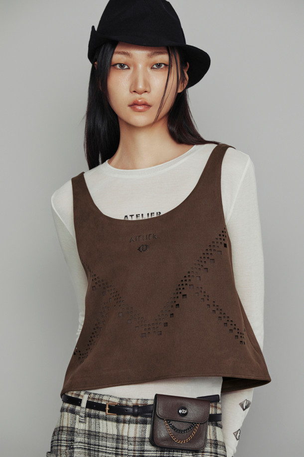 LUCKY CHOUETTE - 블라우스 - [Atelier] Suede Bustier Blouse (camel)