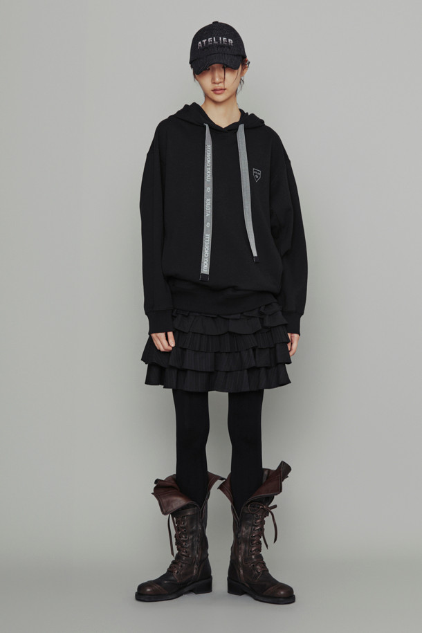 LUCKY CHOUETTE - 후디 - [Atelier] Back Key Point Hood T-Shirt (dark black)