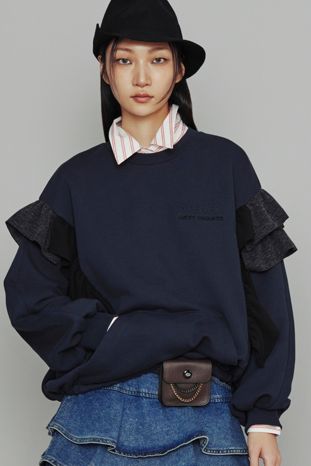 LUCKY CHOUETTE - 스웻셔츠 - [Atelier] Frill Point Long Sleeve T-Shirt (dark navy)