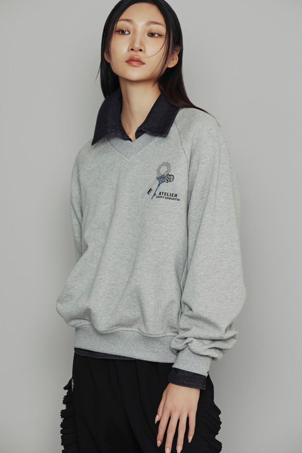 LUCKY CHOUETTE - 스웻셔츠 - [Atelier] Sleeve Volume Sweatshirt (melange grey)