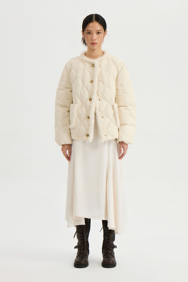 LUCKY CHOUETTE - 패딩 - Mink Trimming Goose Down Jumper (ivory)