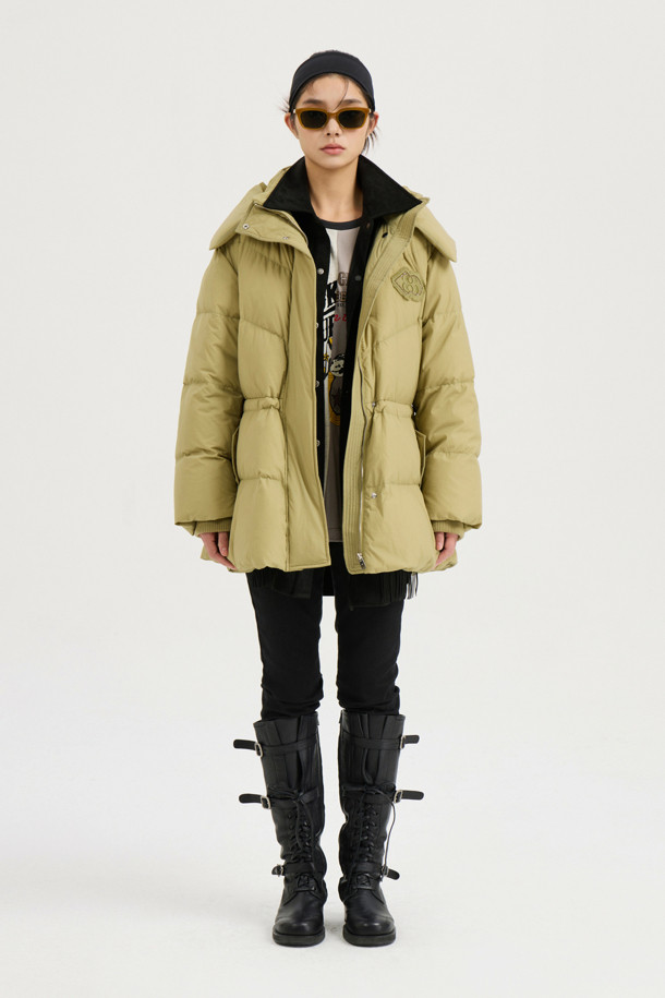 LUCKY CHOUETTE - 패딩 - Detachable Hooded Flare Goose-down Jumper (light khaki)