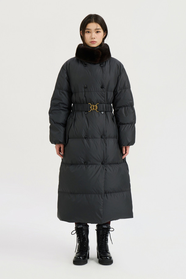 LUCKY CHOUETTE - 점퍼 - [Atelier] Mink Neck Warmer Option Belt Long Goose-down Coat (black)