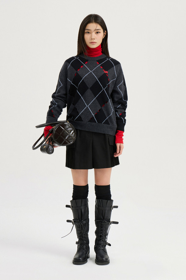 LUCKY CHOUETTE - 스웨터 - [Atelier] Intascasi Argyle Knitwear Pullover (black)