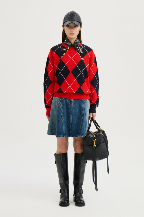 LUCKY CHOUETTE - 스웨터 - [Atelier] Intascasi Argyle Knitwear Pullover (red)