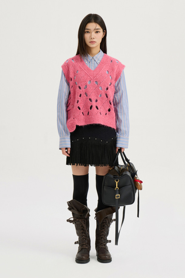 LUCKY CHOUETTE - 스웨터 - [Atelier] Alpaca Scotch Knit Vest (pink)