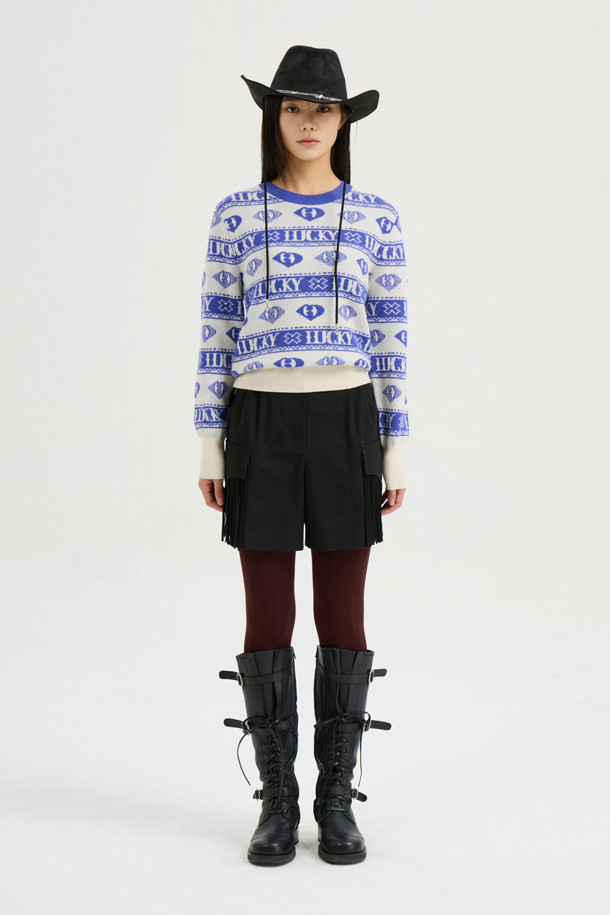 LUCKY CHOUETTE - 스웨터 - [Atelier] Letter+Patterned Jacquard Knitwear Pullover (ivory)