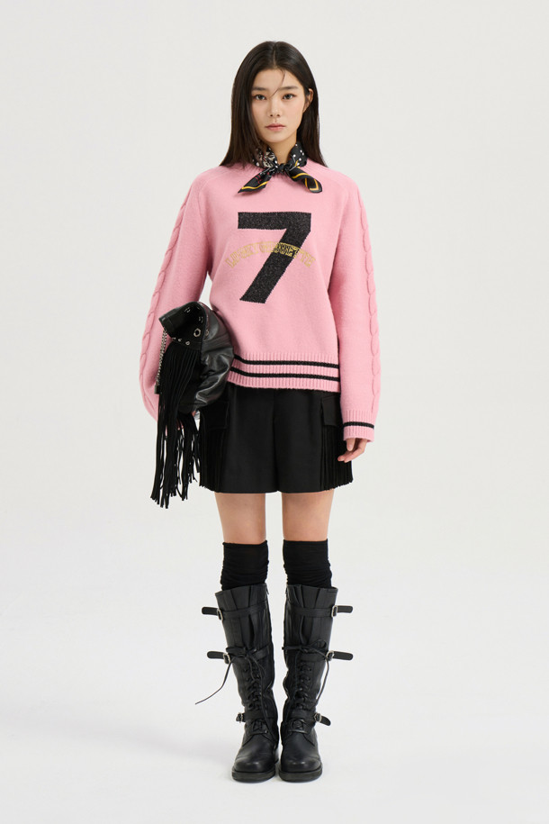 LUCKY CHOUETTE - 스웨터 - [Atelier] One Point Round Neck Knit Pullover (pink)