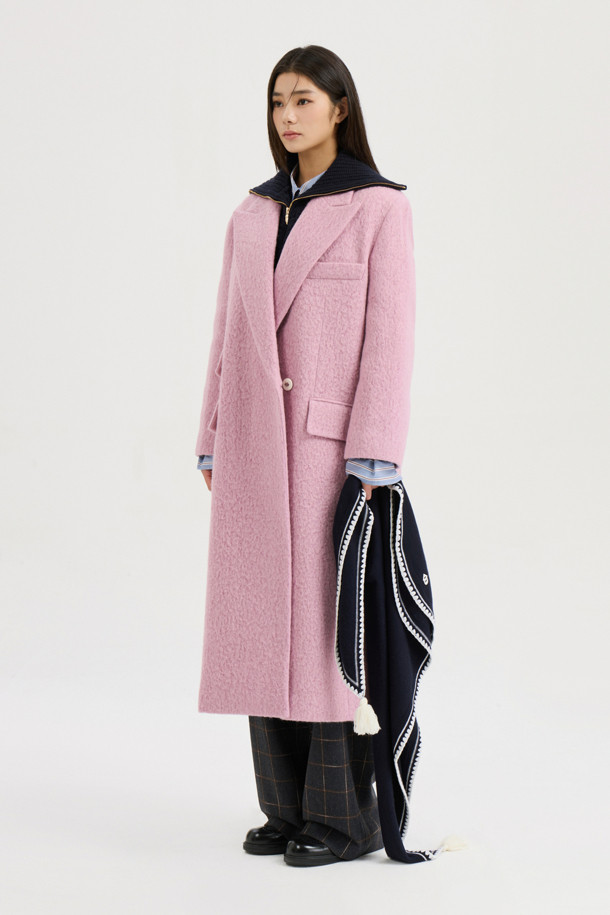 LUCKY CHOUETTE - 코트 - Gang Collar Hairy Double Coat (pink)