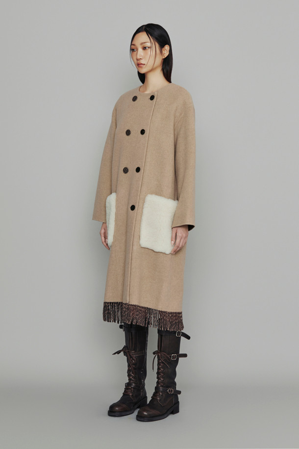 LUCKY CHOUETTE - 코트 - [Atelier] Handmade Fringe Pocket Fur Coat (beige)