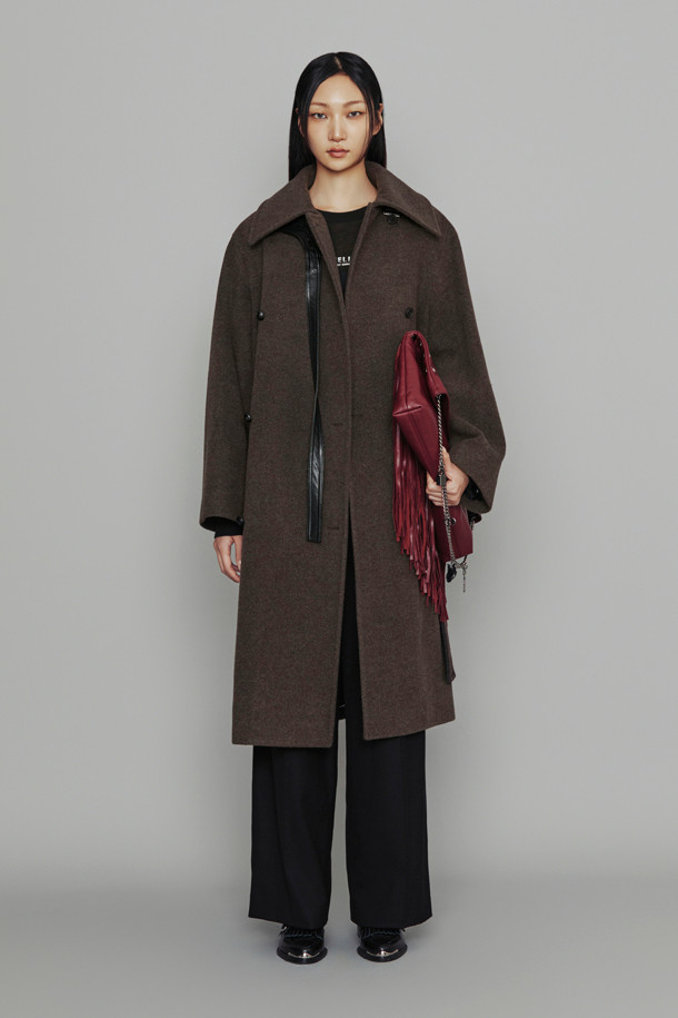 LUCKY CHOUETTE - 코트 - [Atelier] Leather Button Belt Coat (melange brown)