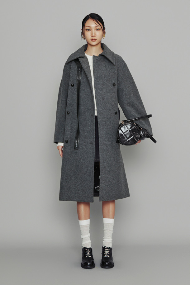 LUCKY CHOUETTE - 코트 - [Atelier] Leather Button Belt Coat (melange grey)