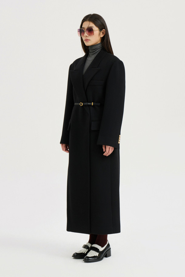 LUCKY CHOUETTE - 코트 - [Atelier] Slim Fit Maxi Long Coat(Optional belt) (black)