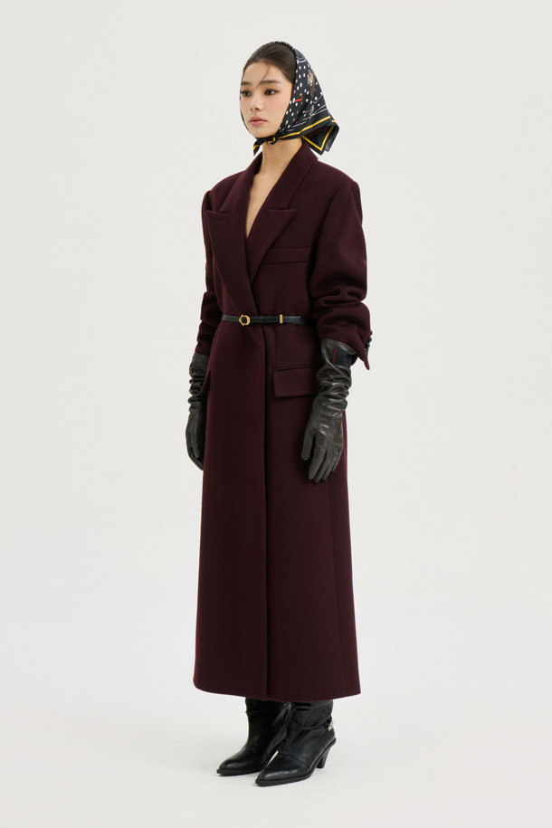 LUCKY CHOUETTE - 코트 - [Atelier] Slim Fit Maxi Long Coat(Optional belt) (wine)