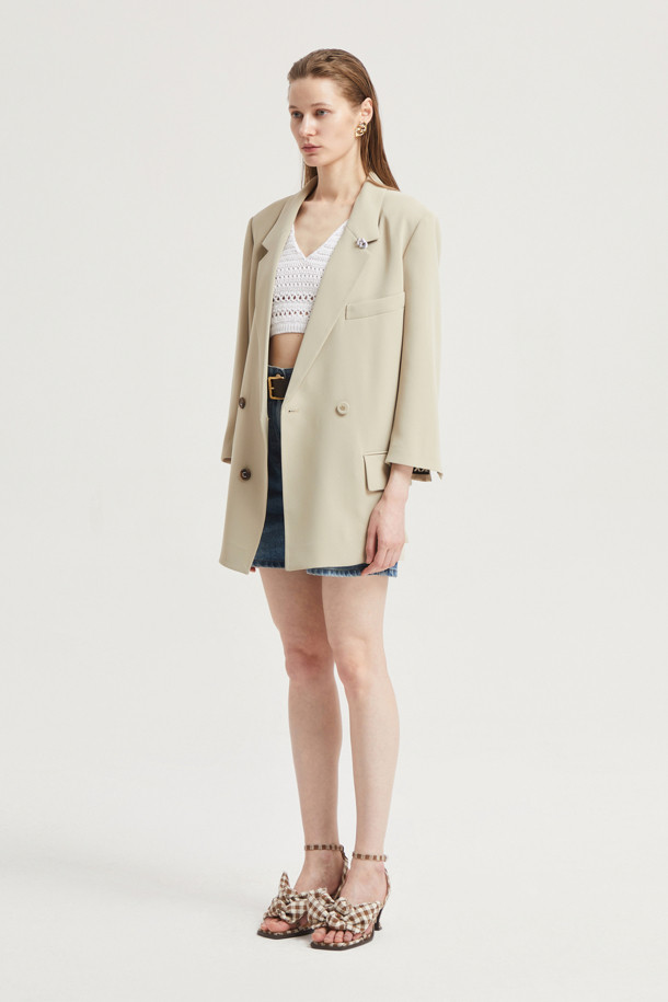 LUCKY CHOUETTE - 자켓 - Three-Quarter Sleeve Double Button Poly Jacket