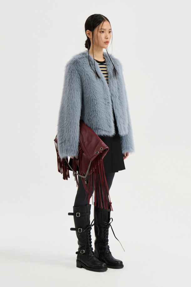 LUCKY CHOUETTE - 점퍼 - Eco Mink Fake Fur Collarless Jacket (blue)