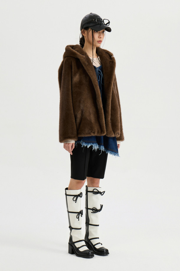 LUCKY CHOUETTE - 점퍼 - [Re-Order] Eco Mink Fake Fur Hood Jumper (brown)