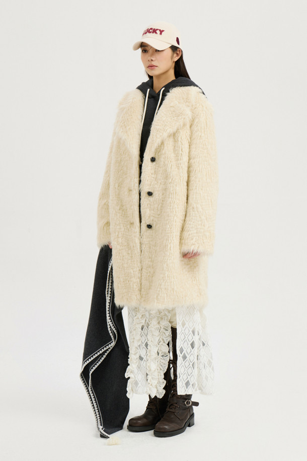 LUCKY CHOUETTE - 코트 - Hairy Fake Fur (AC100) Half Jacket (ivory)