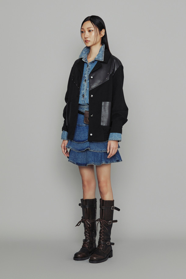 LUCKY CHOUETTE - 미니스커트 - [Atelier] Denim Tiered Mini Skirt (blue)