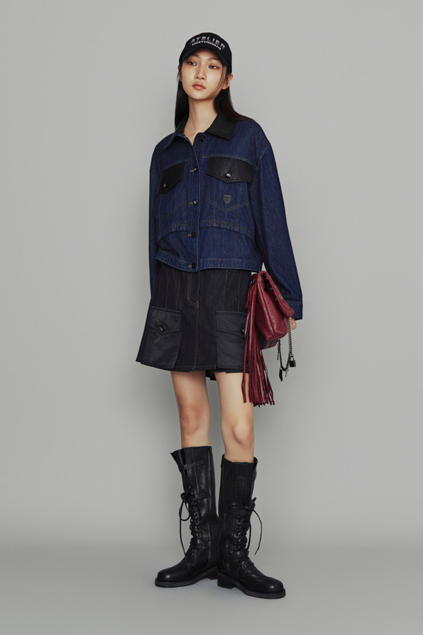 LUCKY CHOUETTE - 미니스커트 - [Atelier] Coloring Pocket Pleats Denim Mini Skirt (dark blue)