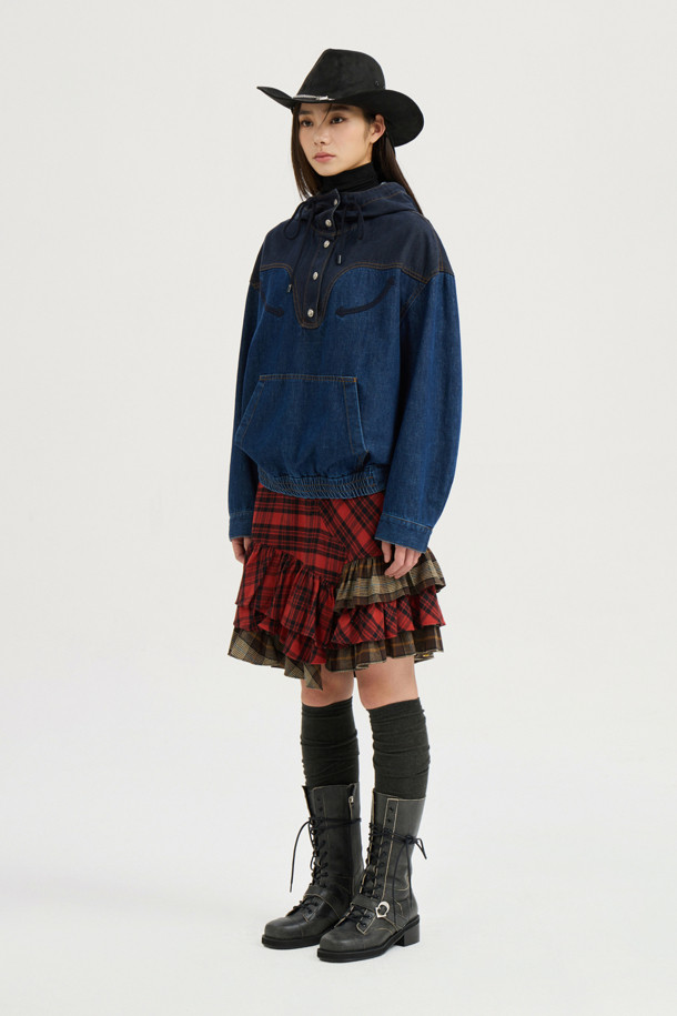 LUCKY CHOUETTE - 블라우스 - Color Block Denim Anorak (blue)