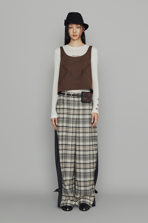 LUCKY CHOUETTE - 롱/미디팬츠 - [Atelier] Check Herringbone Mix Pants (beige)