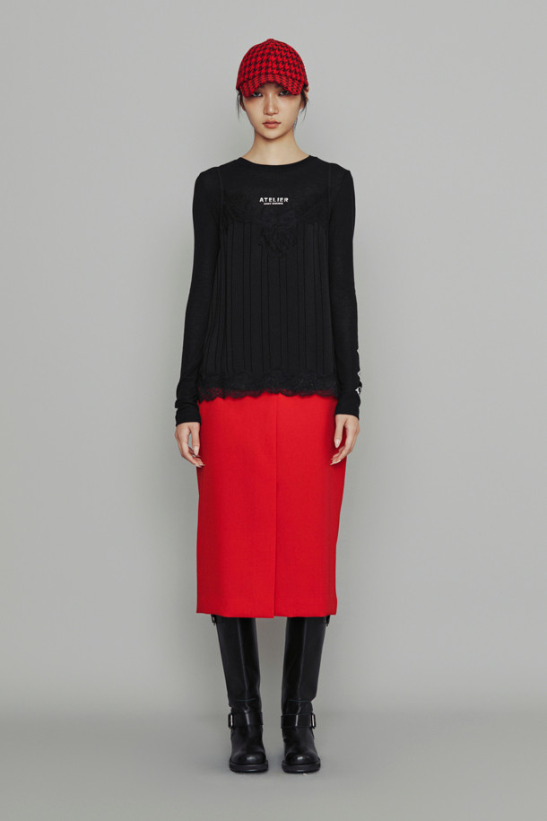 LUCKY CHOUETTE - 블라우스 - [Atelier] Lace Point Stripe Top (black)