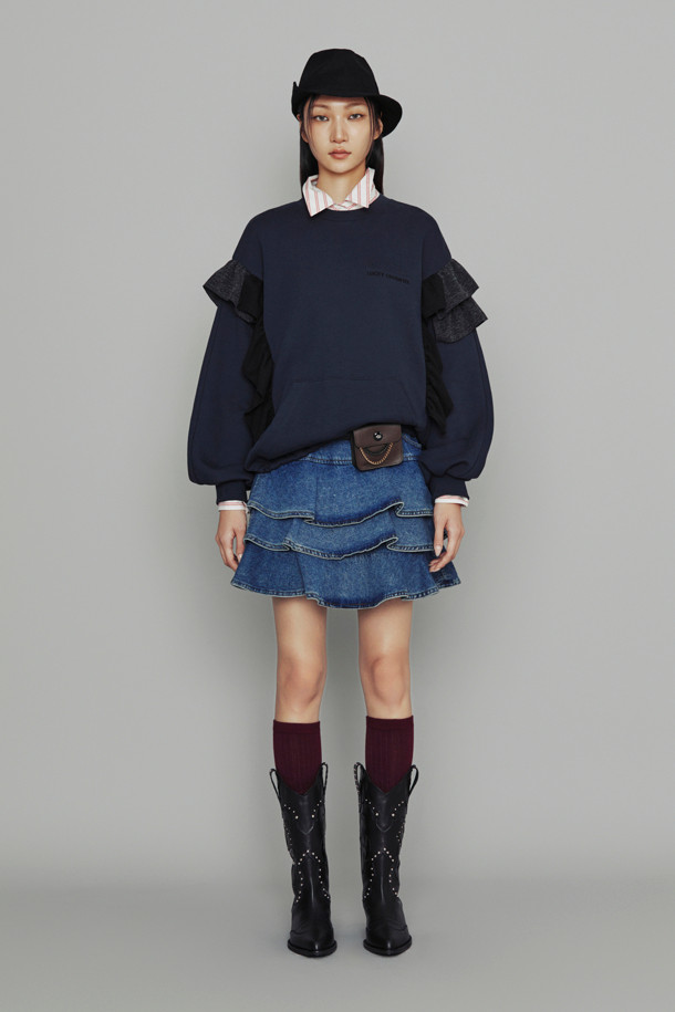 LUCKY CHOUETTE - 스웻셔츠 - [Atelier] Frill Point Long Sleeve T-Shirt (dark navy)