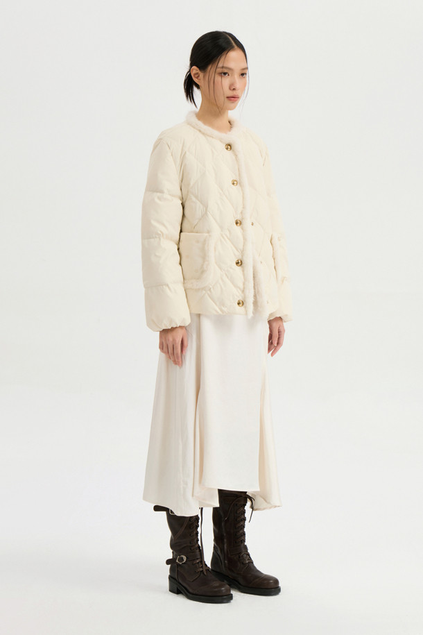 LUCKY CHOUETTE - 패딩 - Mink Trimming Goose Down Jumper (ivory)